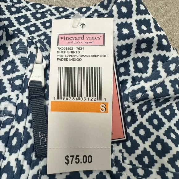 NWT VINEYARD VINES GIRLS PERFORMANCE SHEP SHIRT IN FADED INDIGO PRINT SIZE 7-8 - Picture 2 of 3
